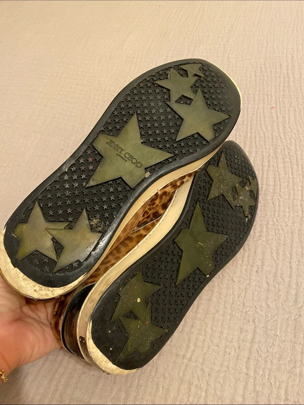 ImmJIMMY CHOO Leopard Print Leather Lace-Up Sneakers - Designer Style. Size 37.5